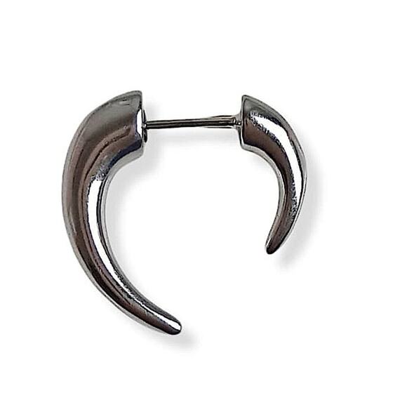 Silver Spiked Horn Earrings Ear Jacket Front Back Spike Minimalist Punk Gothic - Picture 7 of 8